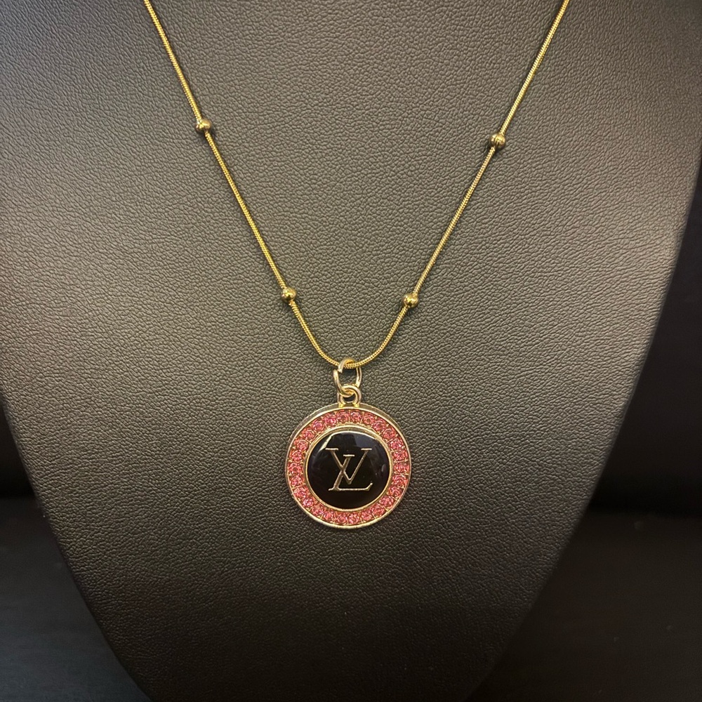 LV Gold and Pink Charm Pendant Necklace